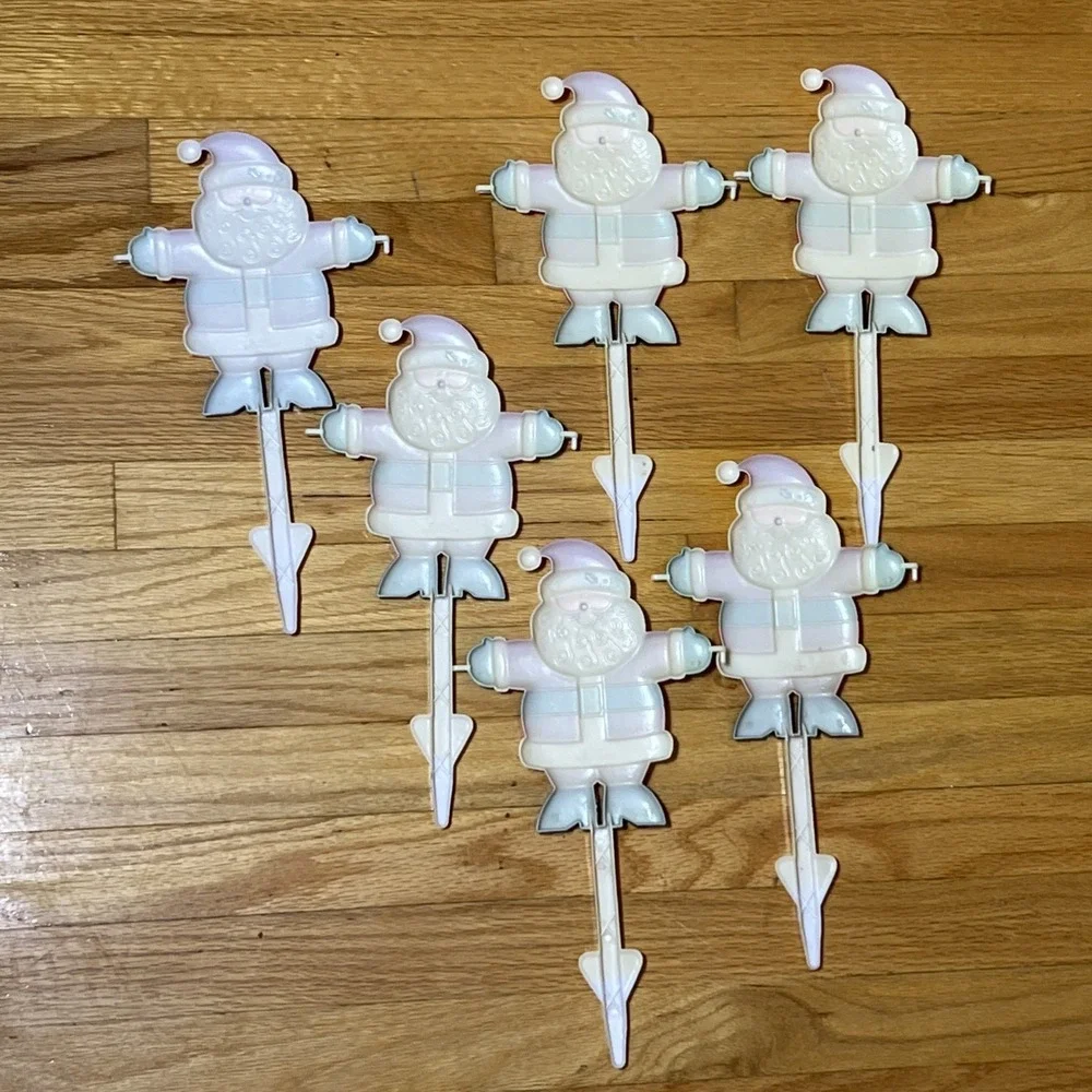 Vintage JSNY‎ Santa Claus Christmas Lawn Yard Stakes Lot of 6 Plastic